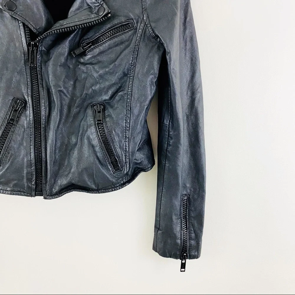 Maje Graphite Leather Blouson Zipper Moto Jacket - Picture 5 of 10